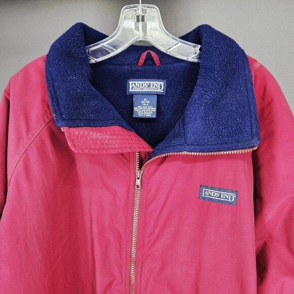 Vintage Lands End Jacket Mens XL Tall Red Blue Polartec Fleece Lined Zip 90s - Picture 2 of 12